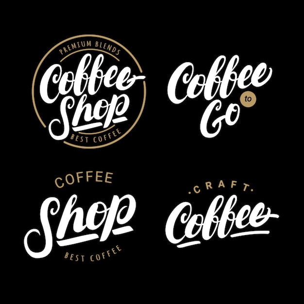 Set di caffè scritte a mano scritte loghi