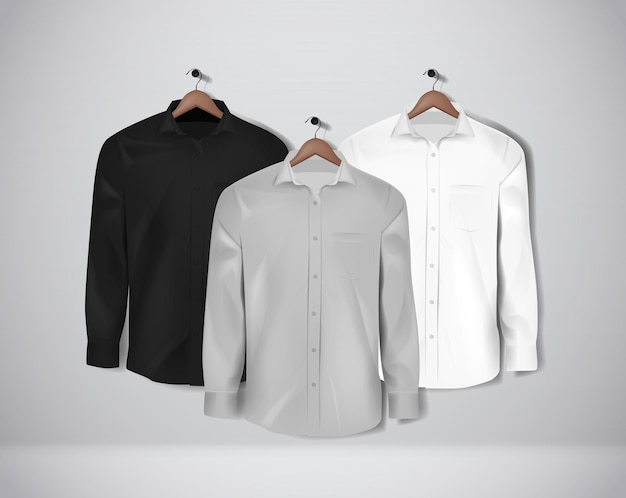 Set di camicie formali di colore bianco nero e grigio Camicia elegante bianca con bottoni