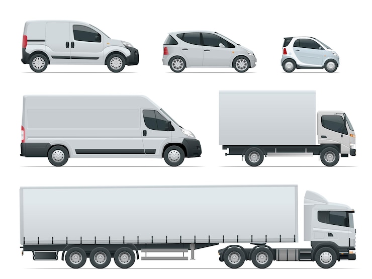 Vettore set di camion da carico vista laterale veicoli di consegna