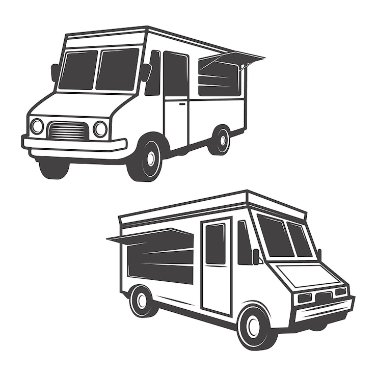 Vettore set di camion di cibo su sfondo bianco. elementi per logo, etichetta, emblema, segno, marchio.