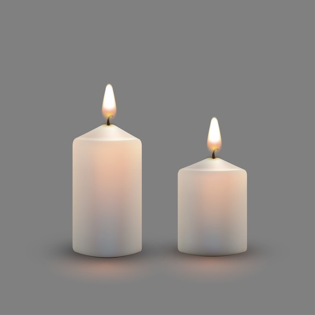 Set di candele accese bianche realistiche. illustrazione