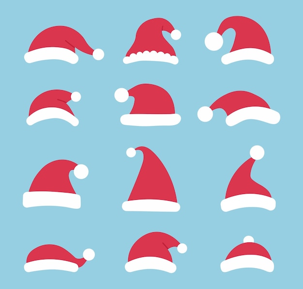 Set di cappelli di Babbo Natale Cappelli di Natale Illustrazione vettoriale dei cartoni animati