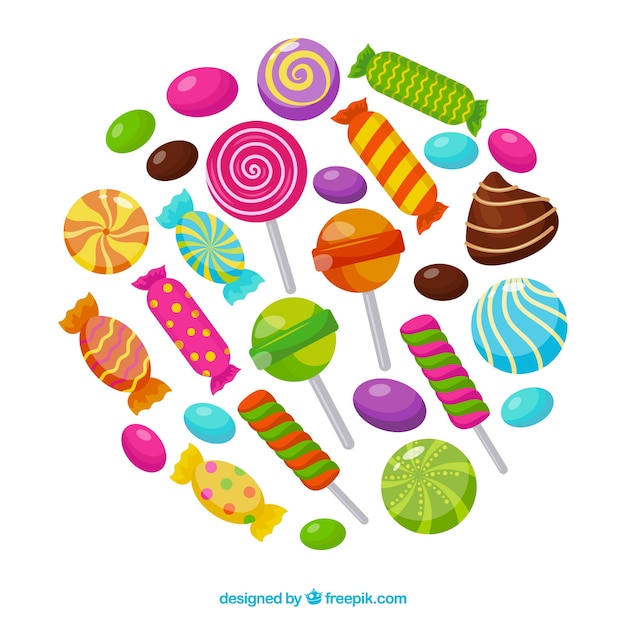Set di caramelle colorate in stile piano