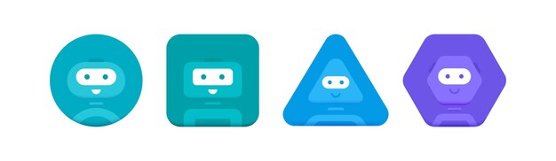 Set di caratteri chatbot Simpatico segno Bot 3d Design del logo del chat bot Bot per la consultazione online e il servizio di supporto Illustrazione vettoriale piatta
