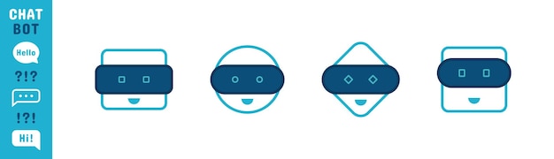 Set di caratteri Chatbot Simpatico segno Bot Chat bot logo design Bot per la consultazione online e il servizio di supporto Illustrazione vettoriale piatta
