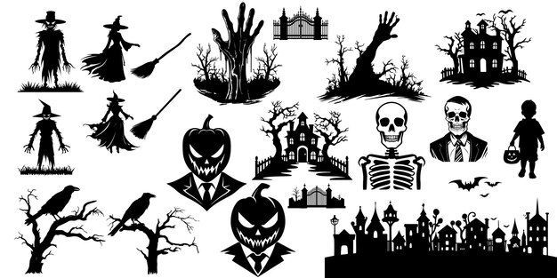 Set di caratteri di Halloween in PNG vettoriale nero su trasparente