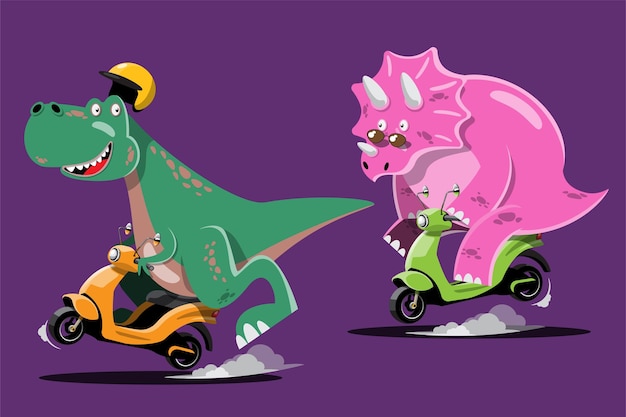 Set di caratteri di simpatici dinosauri colorati dei cartoni animati
