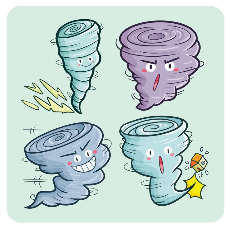 Set di caratteri tornado divertenti cartoni animati