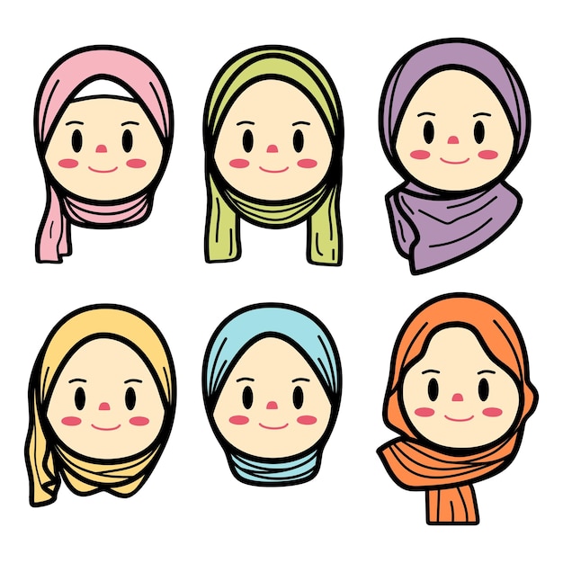 Set di caricature in stile hijab musulmano carino