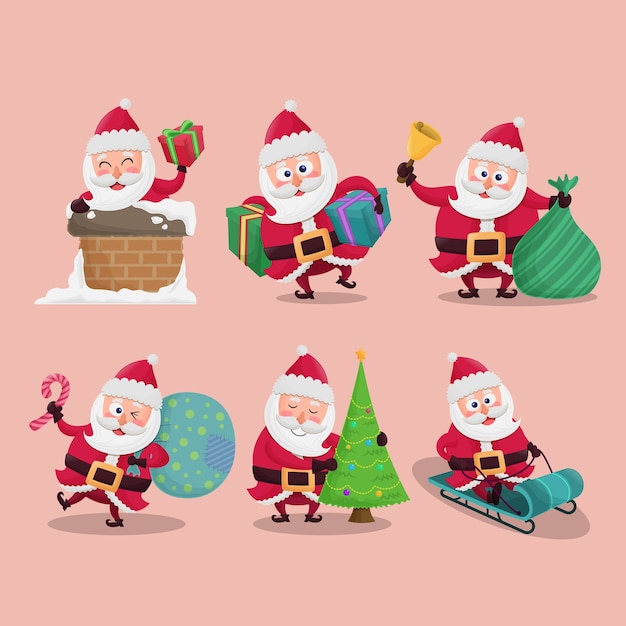 Set di carino Babbo Natale sull'illustrazione di Natale