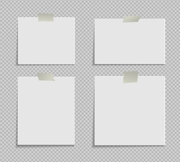 Set di carta A4 con angolo arricciato su sfondo trasparente con ombre pagina di carta realistica mock up