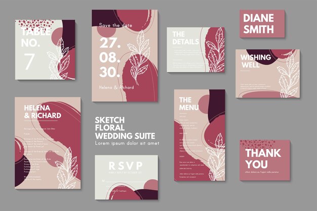 Set di carte con il concetto di ornamento nuziale di fiori