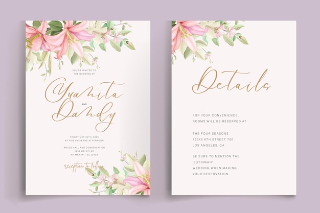 set di carte floreali giglio disegnato a mano