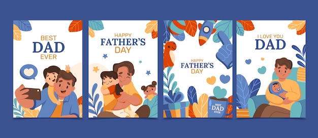 Set di carte verticali piatte disegnate a mano per il giorno del padre