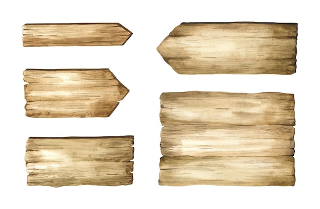 Set di cartelli e frecce in legno ad acquerello Puntatori ad acquerello Segni e segni in legno