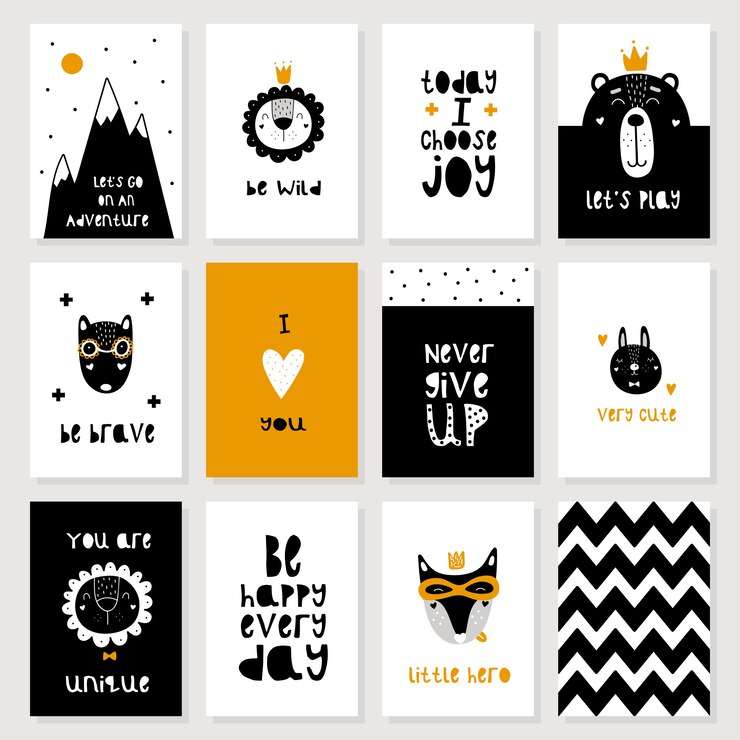 Set di cartoline animali scandinavi carini