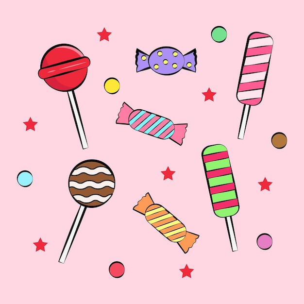 Set di cartoni animati di caramelle