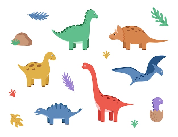 Set di cartoni animati di dinosauri divertenti Illustrazione vettoriale di simpatici personaggi di dinosauri