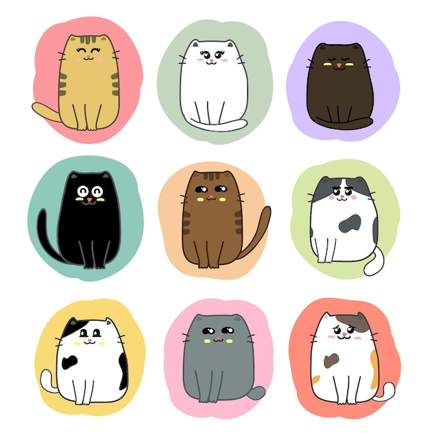 set di cartoni animati di gatti carini vettore