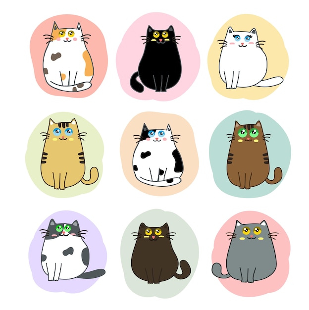 set di cartoni animati di gatti carini vettore