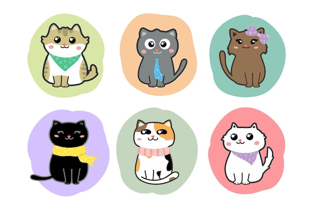 set di cartoni animati di gatti carini vettore