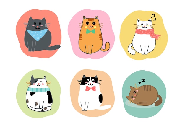 set di cartoni animati di gatti carini vettore