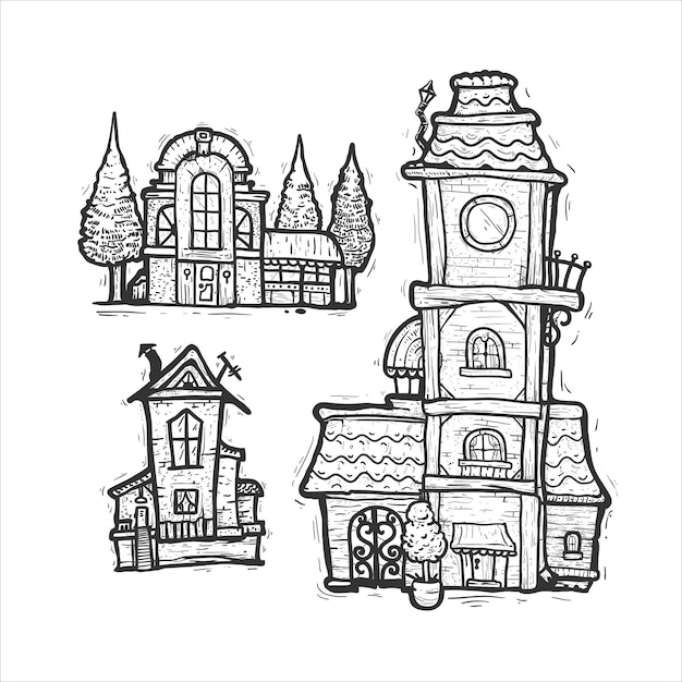 Set di case illustrazione vettoriale disegnata a mano disegno in stile schizzo