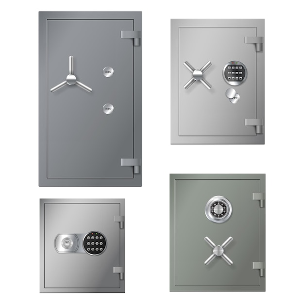 Set di cassette di sicurezza realistiche con porte in acciaio metallico e armadietti a combinazione per le banche