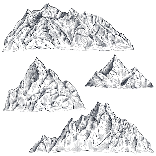 set di catene montuose grafiche disegnate a mano Paesaggio della natura