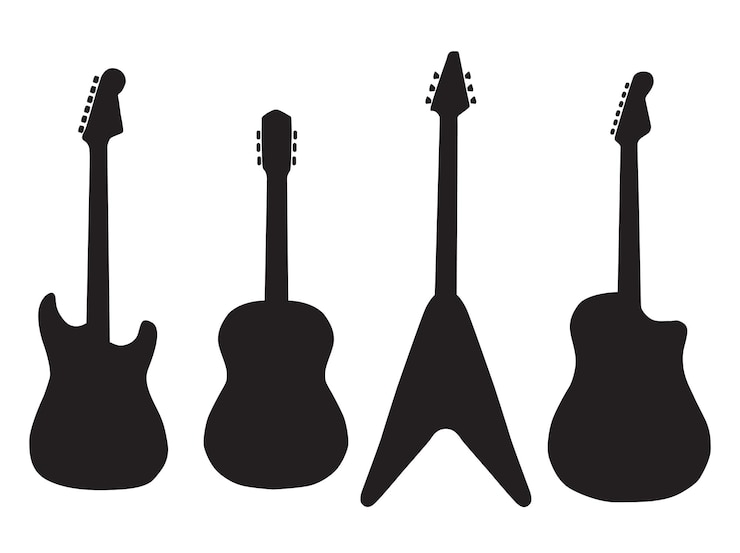 Vettore set di chitarre acustiche e chitarre elettriche. illustrazione vettoriale