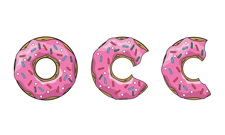 Set di ciambelle con glassa rosa e codette multicolori una ciambella intera e due morsicate