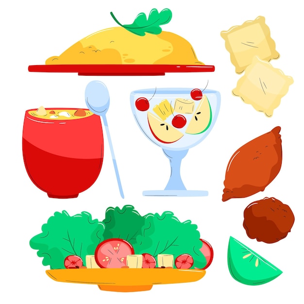 Set di cibo vegetariano disegnato a mano