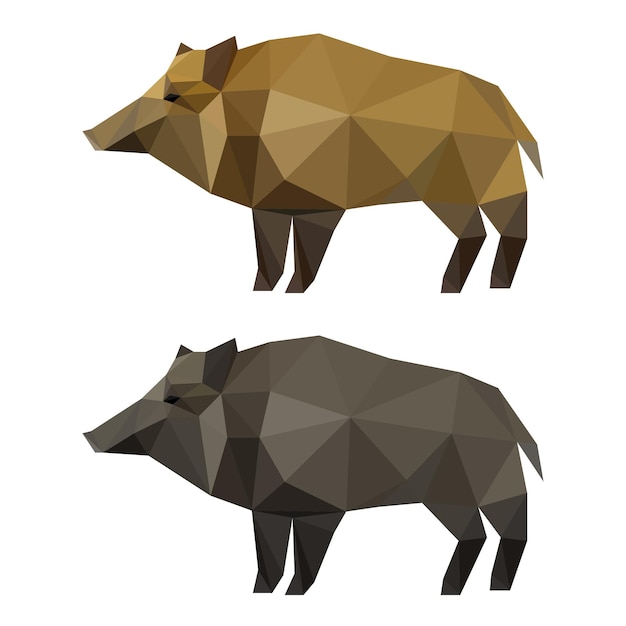 Set di cinghiale triangolo geometrico poligonale astratto isolato su sfondo bianco per l'uso nel design per carta, invito, poster, banner, cartellone o sfondo tabellone per le affissioni