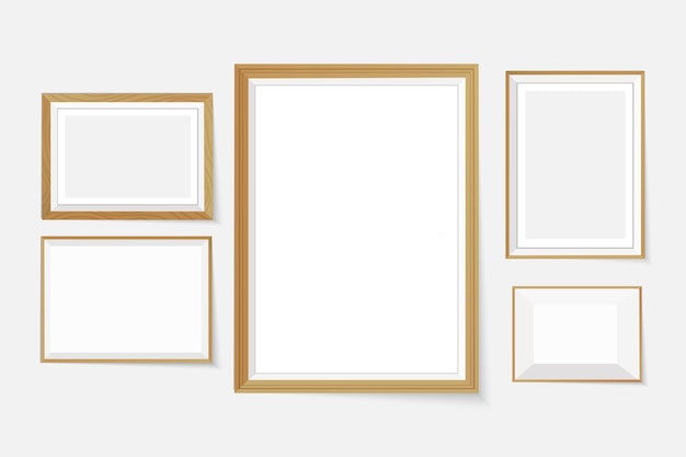 Set di cinque cornici in legno con ombra Vector mock up con posto per il design