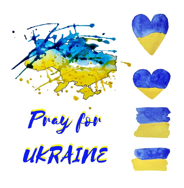 Vettore set di clipart ad acquerello simboli dell'ucraina mappa ucraina e bandiera elementi sul bac trasparente
