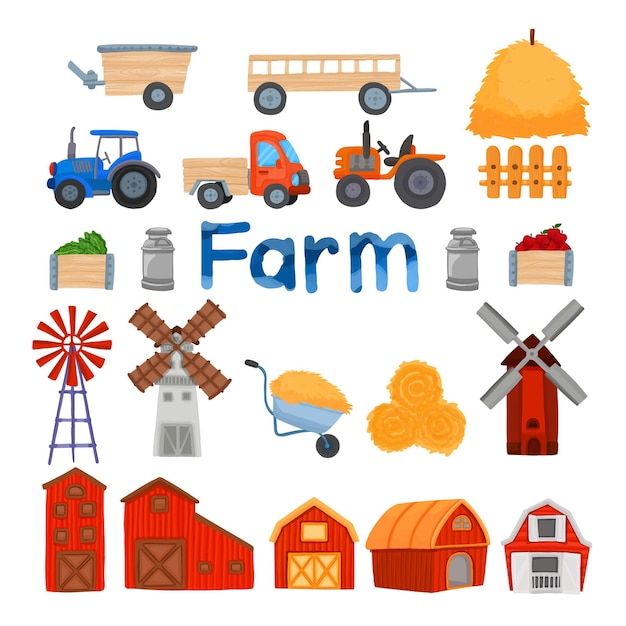 Set di clipart di strumenti per l'agricoltura dell'acquerello