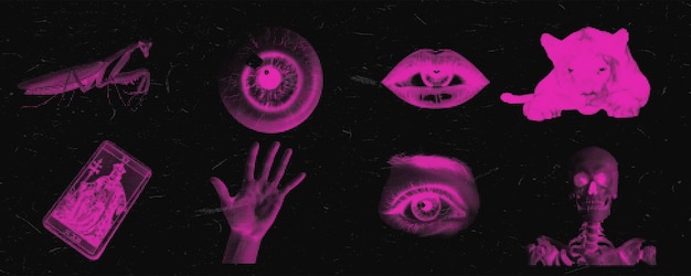 Set di collage in stile retro a mezza tonalità banner design retro trendy Y2K