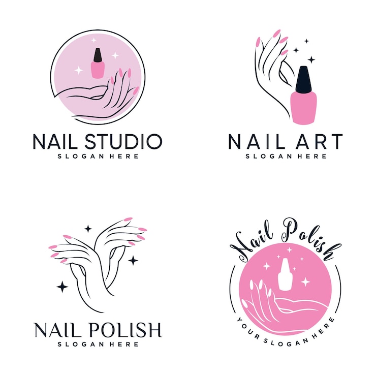 Vettore set di collezione di smalti per unghie o design del logo dell'icona di nail art con elemento creativo vettore premium