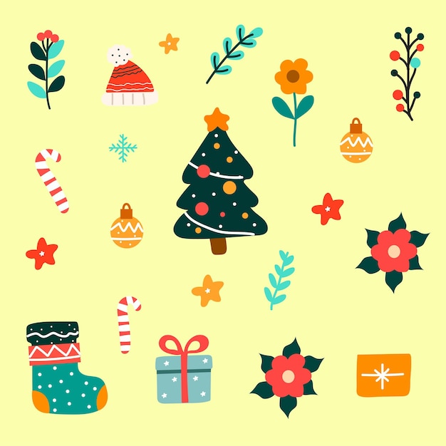 set di collezione elementi carini per Natale piace un albero regalo fiore Natale
