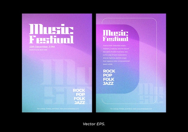 Set di collezione Musica Conferenza Evento festival Poster volantino vivace rosa ciano viola gradiente granulato