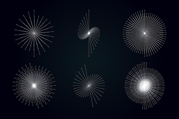 Set di collezioni di design di stelle filanti e fuochi d'artificio in fiamme