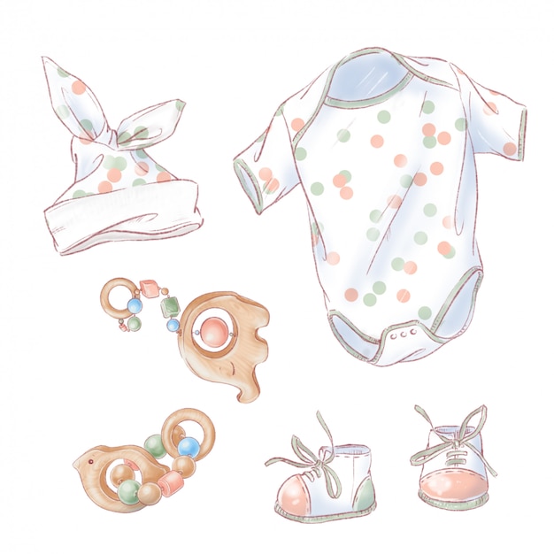 Set di compleanno doccia neonato. Disegno a mano