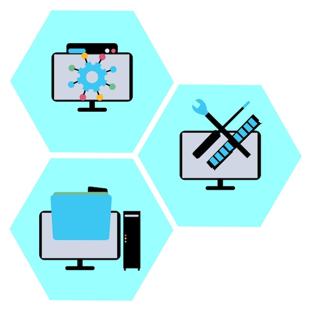 Set di computer con icona informatica