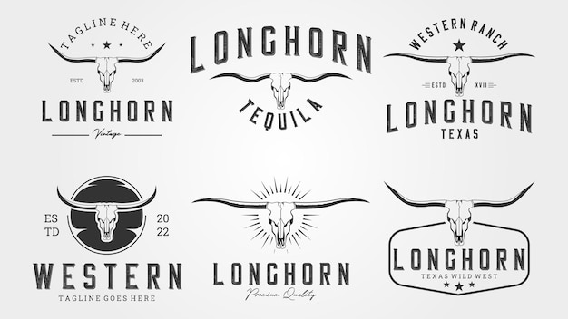 set di confezioni e collezione di logo vintage Longhorn disegno illustrativo vettoriale