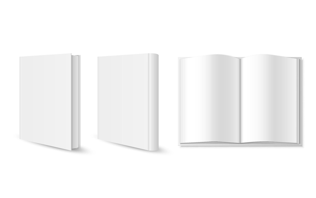 Set di copertina del libro vuoto modello di brochure libretto isolato su sfondo bianco Illustrazione vettoriale