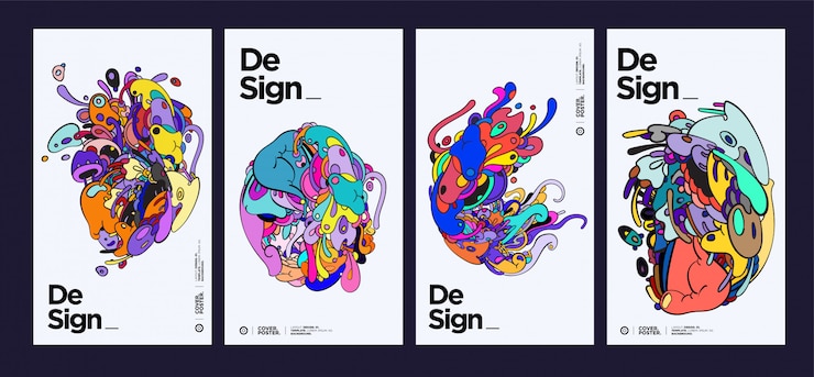 Vettore set di copertine doodle colorato astratto