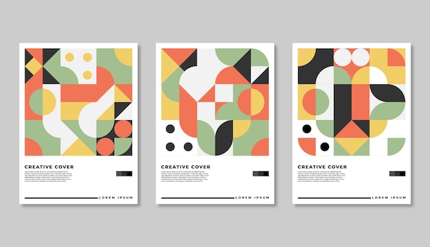 Set di copertine geometriche retrò Composizione di forme astratte Poster neo geometrico colorato