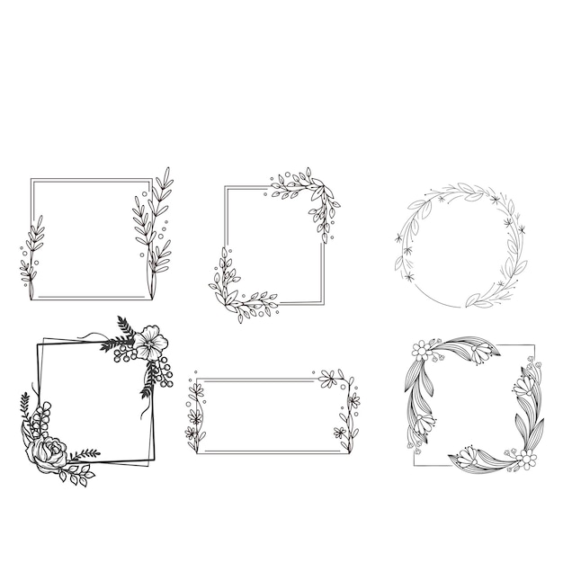 Set di cornici botaniche monocromatiche con foglie e bacche Corone floreale vettoriale per invitati