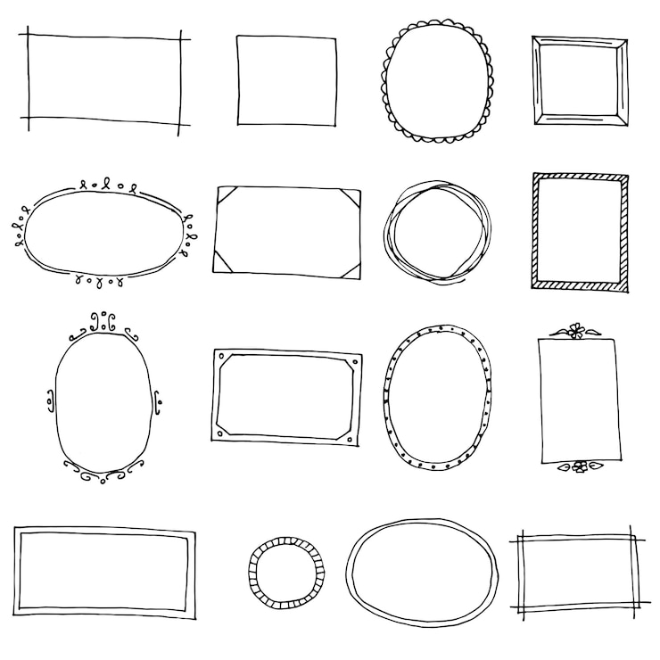 Vettore set di cornici disegnate a mano vettoriale liner