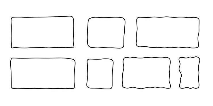 Set di cornici rettangolari Doodle disegnate a mano curve ondulate deformate cornici testurizzate Border sketch Vector